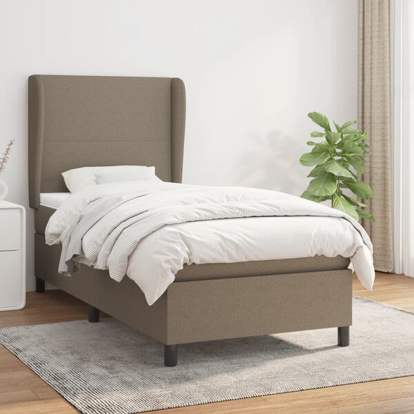vidaXL Cama box spring con colch&oacute;n tela gris taupe 100x200 cm
