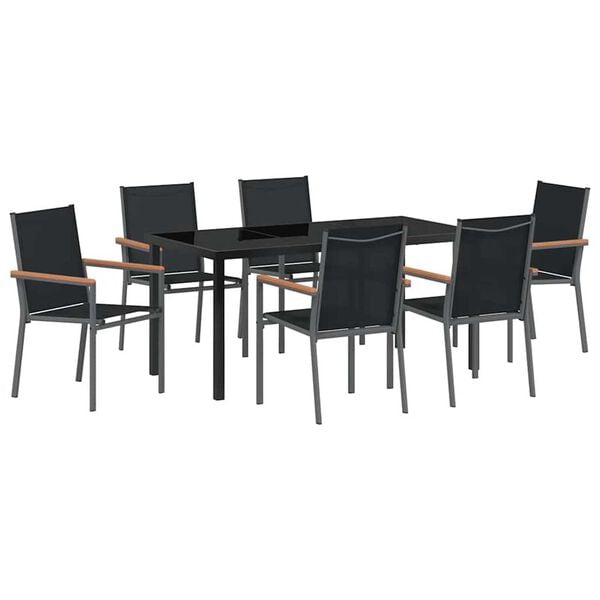 vidaXL Conjunto de Comedor de Jard&iacute;n 7 pcs Negro