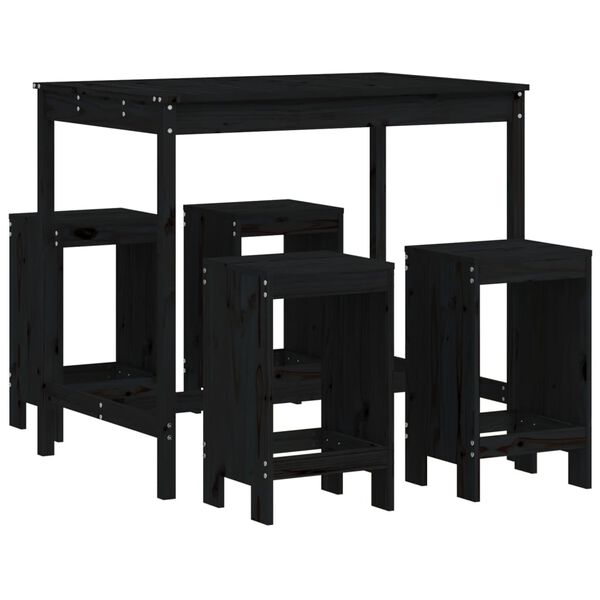 vidaXL Set de mesa y taburetes altos jardín 5 piezas madera pino negro