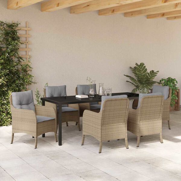 vidaXL Conjunto de Comedor de Jard&iacute;n 7 pcs Beige rat&aacute;n sint&eacute;tico