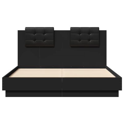 vidaXL Estructura cama con cabecero madera ingeniería negro 135x190 cm