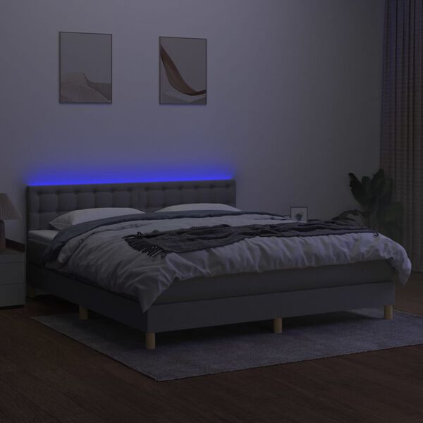 vidaXL Cama box spring con colch&oacute;n tela y LED gris claro 180x200 cm