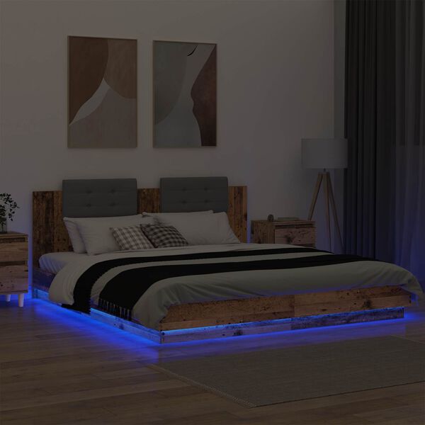 vidaXL Estructura de cama con cabecero Madera envejecida 180 x 200 cm