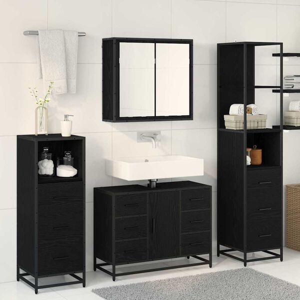 vidaXL Juego de muebles de ba&ntilde;o 3 pcs Roble Negro Madera contrachapada