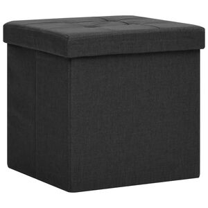 vidaXL Taburete con almacenaje plegable lino sint&eacute;tico negro