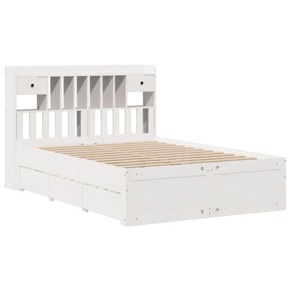 vidaXL Cama con estantería sin colchón madera maciza blanca 160x200 cm