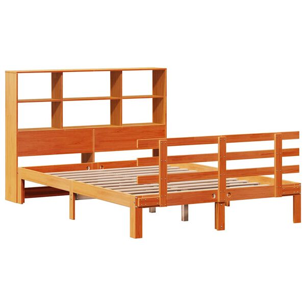 vidaXL Cama con estanter&iacute;a sin colch&oacute;n madera maciza marr&oacute;n 150x200 cm