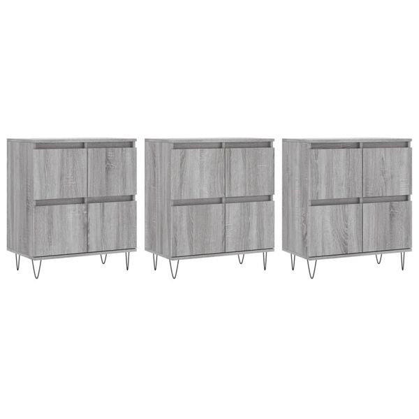 vidaXL Aparadores 3 uds madera contrachapada gris Sonoma