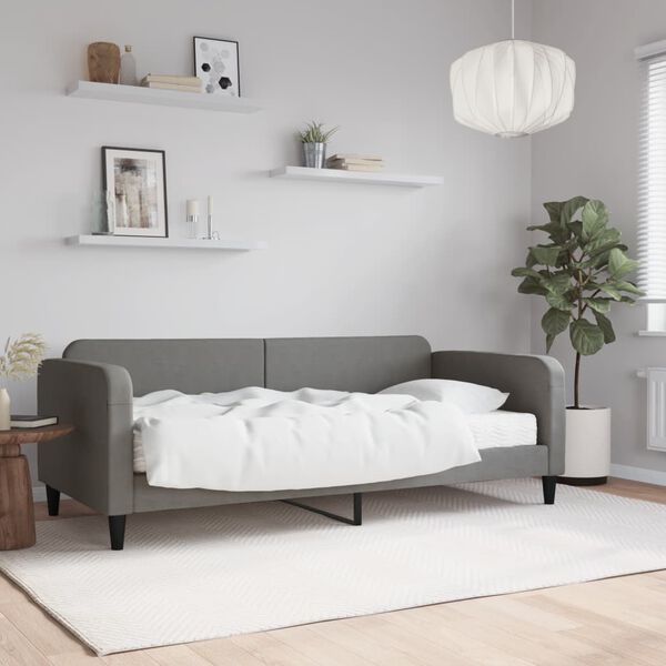 vidaXL Sof&aacute; cama con colch&oacute;n tela gris oscuro 90x200 cm