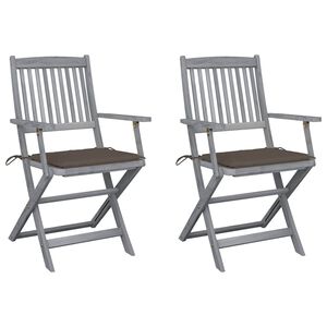 vidaXL Sillas plegables (2 unidades) con cojines, de madera maciza de acacia.