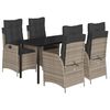 vidaXL Set comedor de jard&iacute;n 5 piezas con cojines rat&aacute;n sint&eacute;tico gris
