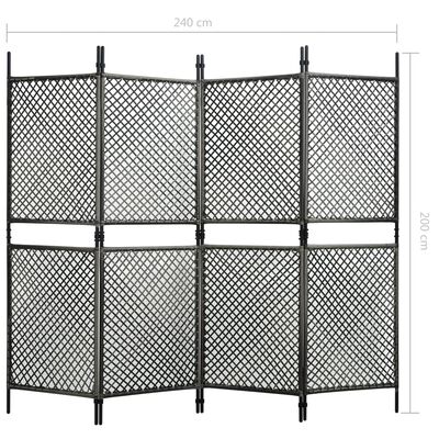 vidaXL Biombo de 4 paneles ratán sintético gris antracita 240x200 cm