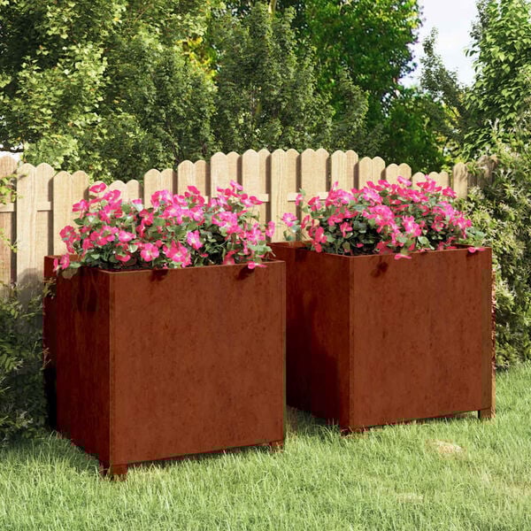 vidaXL Jardineras con patas 2 udss acero corten oxidado 50x50x50 cm