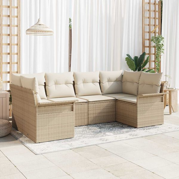 vidaXL Conjunto de sof&aacute; de jard&iacute;n con coj&iacute;n 6 pcs Beige Polirat&aacute;n