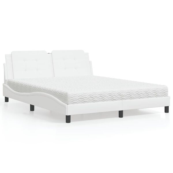 vidaXL Cama con colch&oacute;n Zadar cuero sint&eacute;tico blanco 160x200 cm