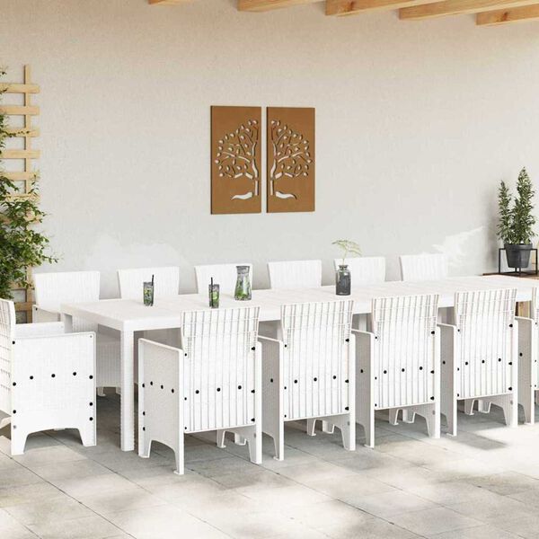 vidaXL Conjunto de Comedor de Jard&iacute;n 15 pcs Blanco Ratan Polt