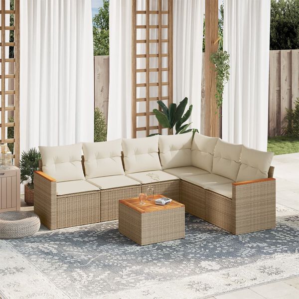 vidaXL Set sof&aacute;s de jard&iacute;n 7 piezas y cojines rat&aacute;n sint&eacute;tico beige