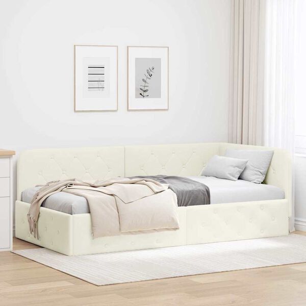 vidaXL Estructura de cama en esquina Crema 90 x 190 cm Terciopelo