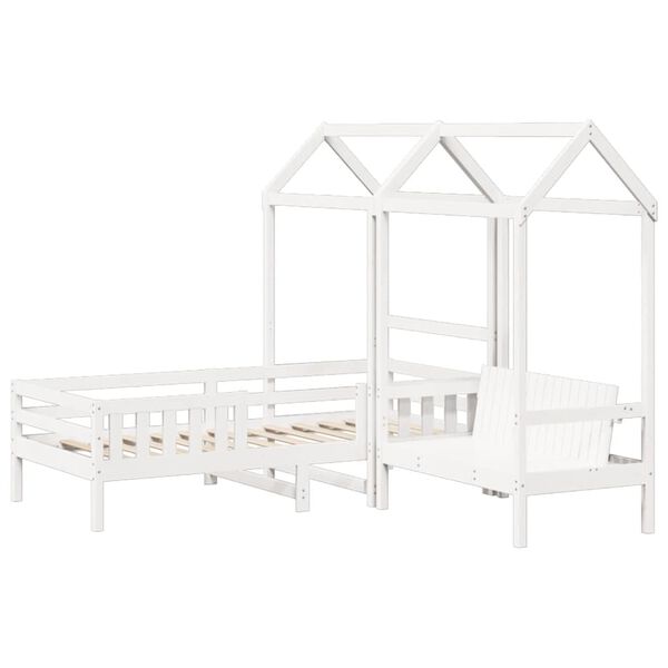 vidaXL Set cama y banco con techo madera maciza pino blanco 75x190 cm