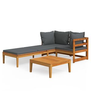 vidaXL Muebles de jard&iacute;n 3 pzas cojines gris oscuro madera de acacia