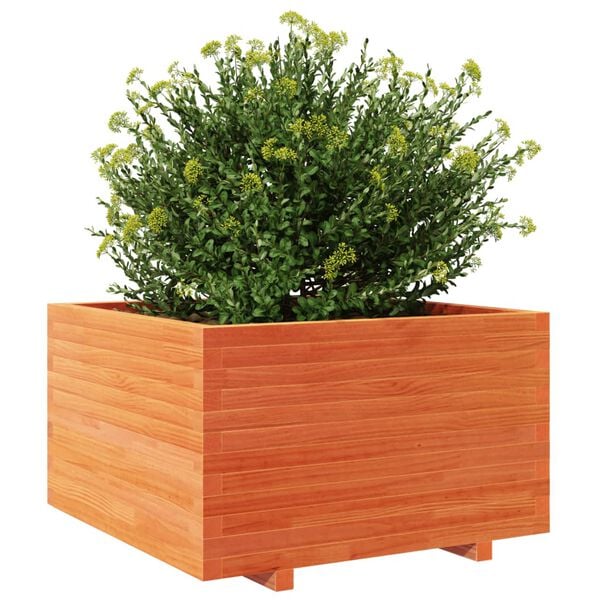 vidaXL Jardinera madera maciza de pino marr&oacute;n cera 80x80x49,5 cm