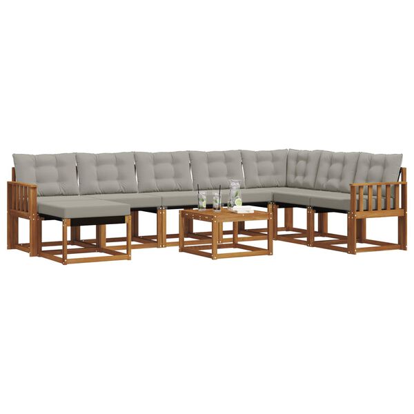 vidaXL Conjunto de sof&aacute;s de exterior 9 pcs Gris Natural y Claro