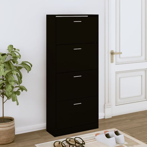 vidaXL Mueble zapatero madera contrachapada negro 63x24x147 cm
