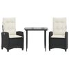 vidaXL Set comedor de jard&iacute;n 3 pzas con cojines rat&aacute;n sint&eacute;tico negro