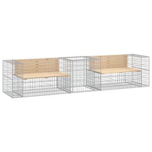 vidaXL Banco de jard&iacute;n con cesta de gaviones madera maciza de pino