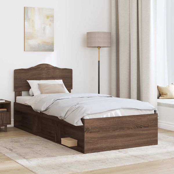 vidaXL Estructura de cama con cabecera Roble Marr&oacute;n 100 x 200 cm