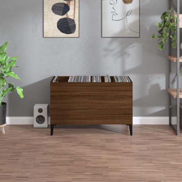 vidaXL Mueble discos madera contrachapada roble marr&oacute;n 74,5x38x48 cm