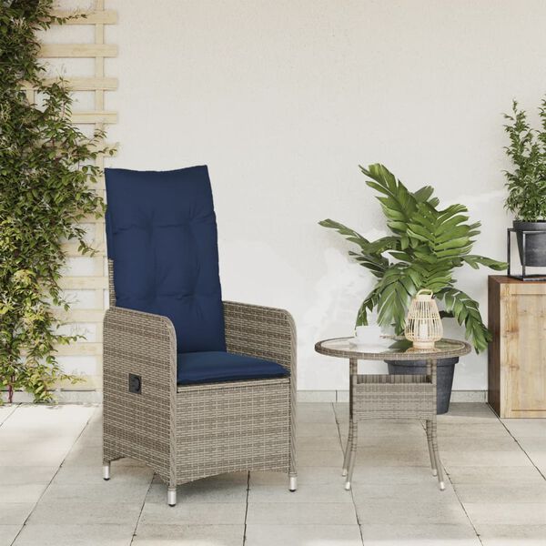 vidaXL Silla de jard&iacute;n reclinable con cojines de rat&aacute;n sint&eacute;tico gris