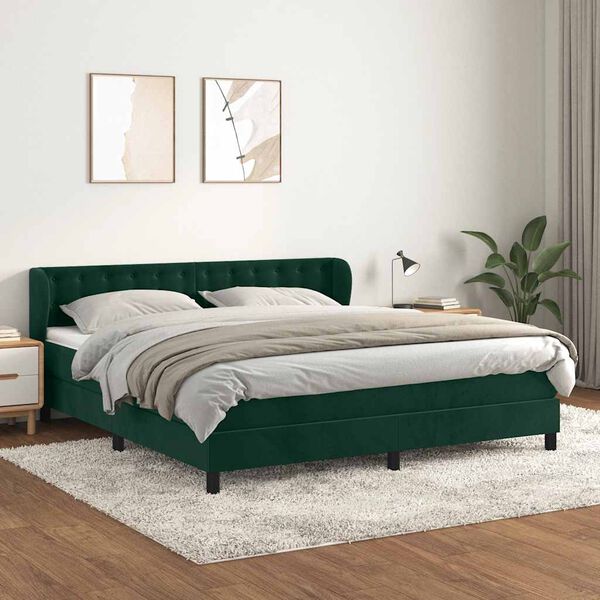 vidaXL Cama box spring con colch&oacute;n terciopelo verde oscuro 160x200 cm