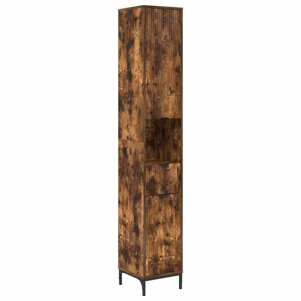 vidaXL Gabinete de Ba&ntilde;o con caj&oacute;n Roble ahumado 31,5 x 33 x 190 cm