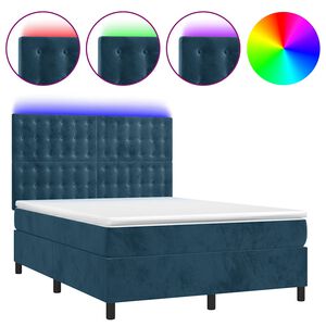 vidaXL Cama box spring colch&oacute;n y LED terciopelo azul oscuro 140x190 cm