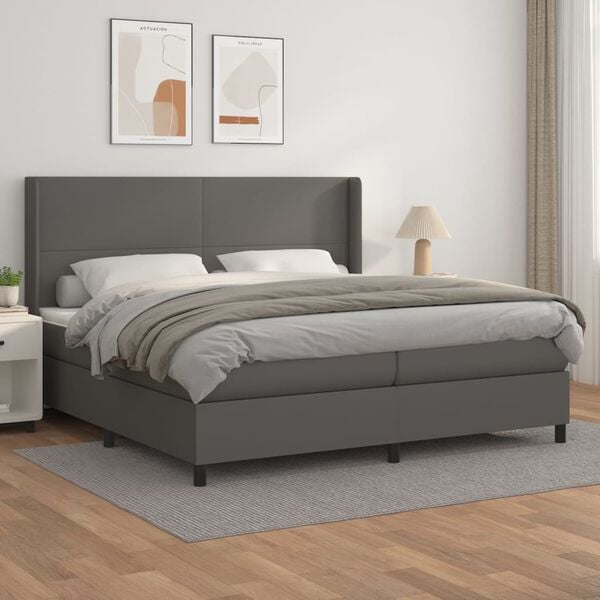 vidaXL Cama box spring con colch&oacute;n cuero sint&eacute;tico gris 200x200 cm