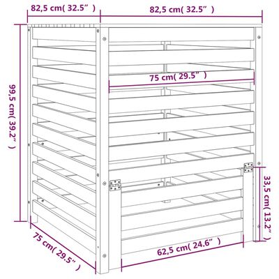 vidaXL Compostador de madera maciza de pino blanco 82,5x82,5x99,5 cm