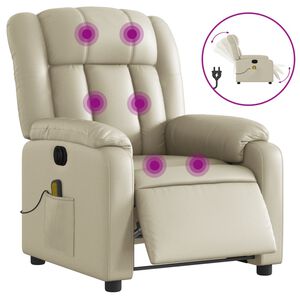 vidaXL Sill&oacute;n de masaje reclinable el&eacute;ctrico cuero sint&eacute;tico crema