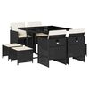 vidaXL Set de comedor de jard&iacute;n 9 pzas y cojines rat&aacute;n sint&eacute;tico negro