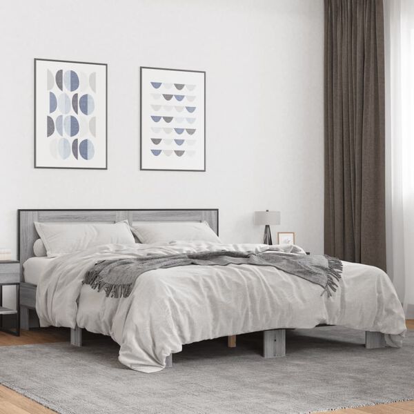vidaXL Estructura cama madera ingenier&iacute;a metal gris Sonoma 150x200 cm