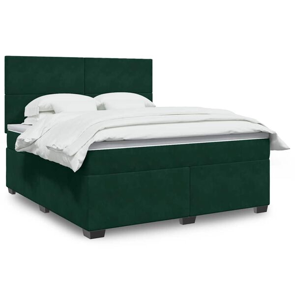 vidaXL Cama box spring con colch&oacute;n terciopelo verde oscuro 180x200 cm