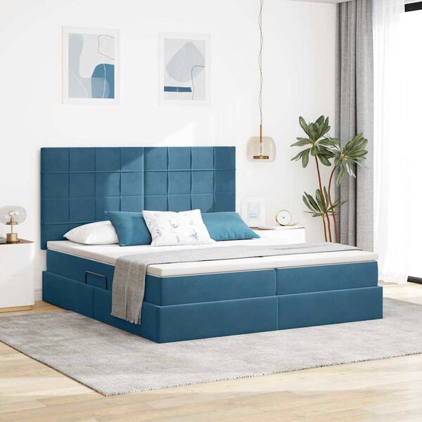 vidaXL Cama con almacenamiento Azul Oscuro 200 x 200 cm Terciopelo