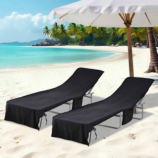 vidaXL Toallas de Reposera 2 pcs Negro 210 x 75 cm