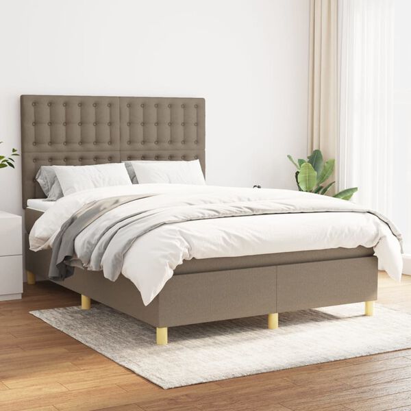 vidaXL Cama box spring con colch&oacute;n tela gris taupe 140x200 cm