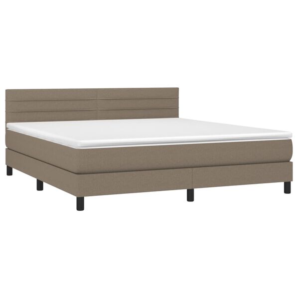 vidaXL Cama box spring colch&oacute;n y luces LED tela gris taupe 160x200 cm