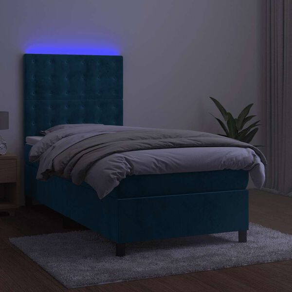 vidaXL Cama box spring colch&oacute;n y LED terciopelo azul oscuro 80x200 cm