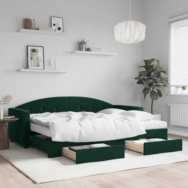 vidaXL Sof&aacute; cama nido con cajones terciopelo verde oscuro 80x200 cm