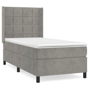vidaXL Cama box spring con colch&oacute;n terciopelo gris claro 90x190 cm