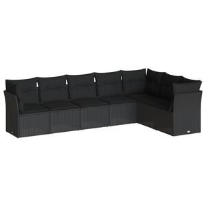 vidaXL Set de comedor de jard&iacute;n 7 pzas y cojines rat&aacute;n sint&eacute;tico negro