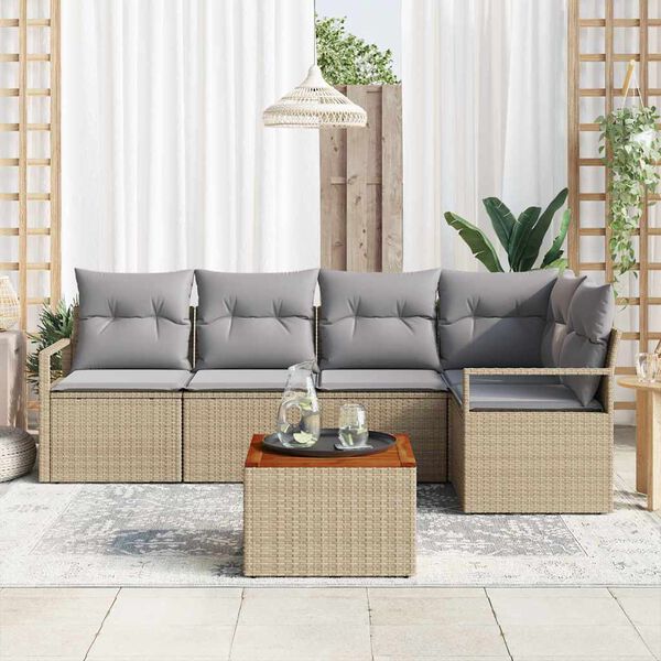 vidaXL Conjunto de sof&aacute;s de jard&iacute;n 6 pcs Beige rat&aacute;n sint&eacute;tico
